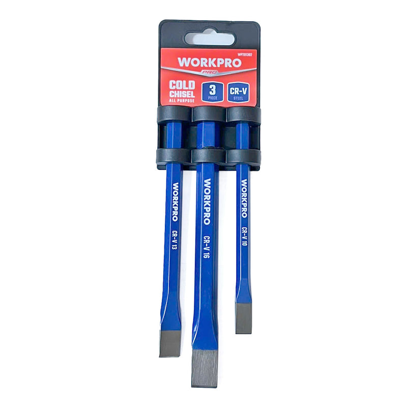 Bộ 3 cây đục sắt dẹp bằng thép carbon gia nhiệt, thân lục giác Workpro WP201302
