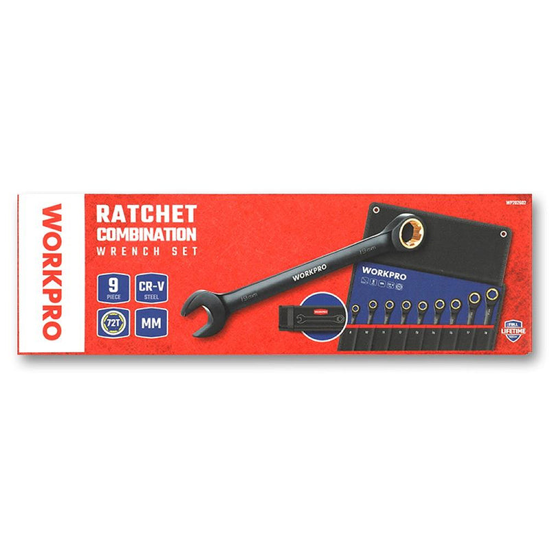 Bộ cờ lê vòng miệng tự động 9 chi tiết Workpro WP202602 kích thước từ 8mm - 19mm