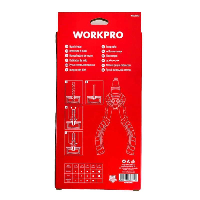 Kìm rút đinh rivet hạng nặng, gồm 5 chức năng Workpro WP225003, kích thước 250mm (10 inch)