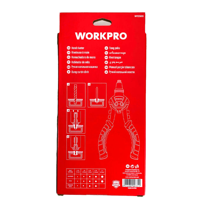 Kìm rút đinh rivet hạng nặng, gồm 5 chức năng Workpro WP225003, kích thước 250mm (10 inch)