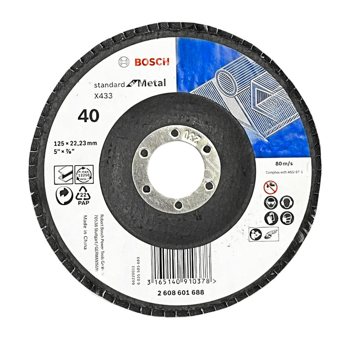 Đĩa nhám xếp đánh sắt Alox Bosch đường kính 125mm, lỗ cốt 22.23mm, độ hạt từ P40 - P80, mặt phẳng (Dòng Standard)