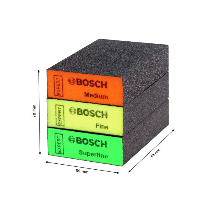 Hộp 3 miếng nhám Foam chà gỗ Expert Bosch 2608901175 kích thước 98mm x 69mm x 26mm