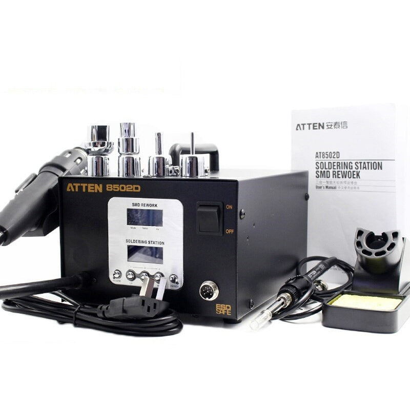 Trạm hàn thiếc và khò khí nóng đa năng - sửa chữa bo mạch điện tử 2-in-1 ATTEN AT-8502D, công suất hàn khò 50W/500W, max 480/500°C