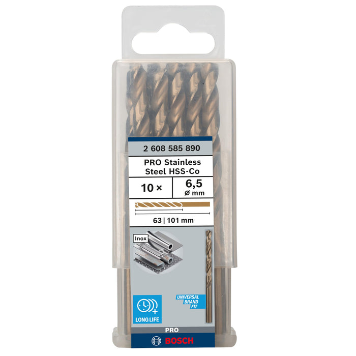 Hộp 10 mũi khoan Inox HSS-Co Bosch đường kính từ 1mm - 7.5mm, đuôi trơn (Tiêu chuẩn DIN 338)