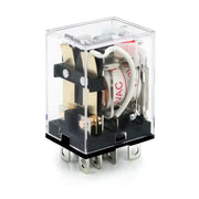 Relay kiếng chân dẹp lớn Chint JQX-13F Series, Tải danh định 10A. Dãi điện áp cuộn coil từ 6V~380V AC/DC. Kiểu ghim chân đế, Tiêu chuẩn CE, UL