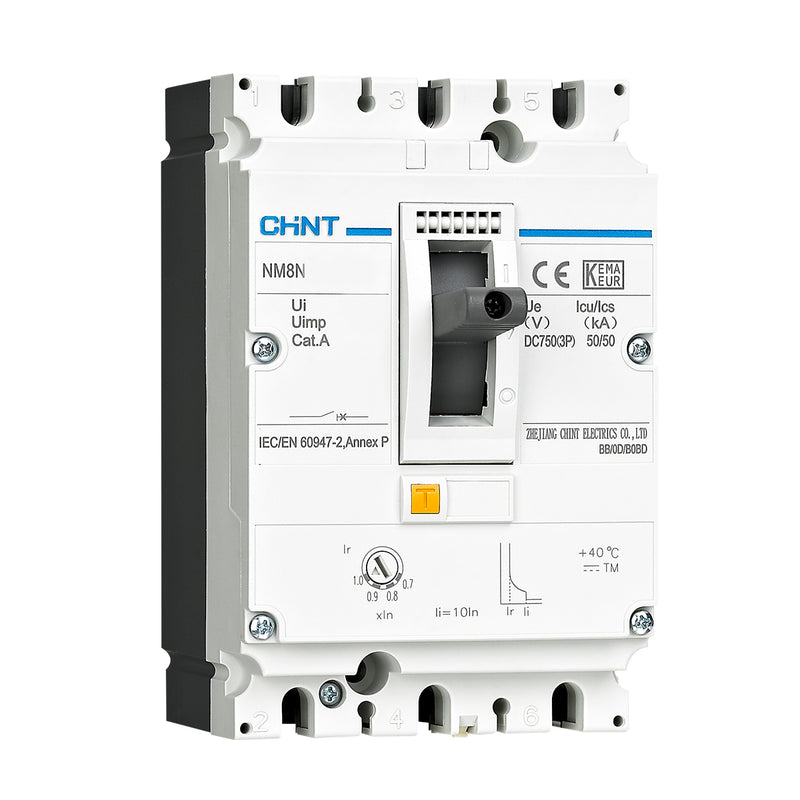 Cầu dao tự động dạng khối (MCCB) có thể điều chỉnh từ nhiệt TM (0.7 - 1.0) Chint NM8N series, tải danh từ định từ 16A ~ 1600A, Icu cấp S. Tiêu chuẩn quốc tế