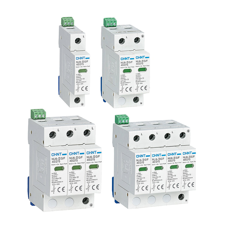 Thiết bị chống sét lan truyền Chint NU6-II G series. Tiêu chuẩn CE, RoHS và CB