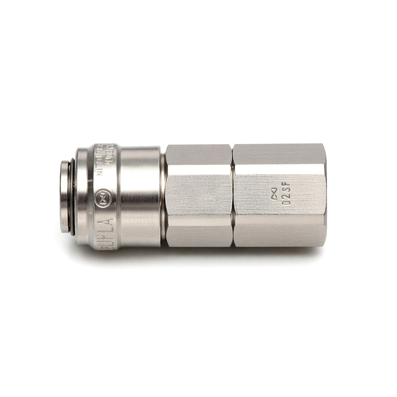 Đầu nối nhanh Super Cupla (Socket) 02SF chất liệu thép mạ Chrome, dùng riêng cho ống nhựa Urethane, kiểu kết nối ren trong R 1/4