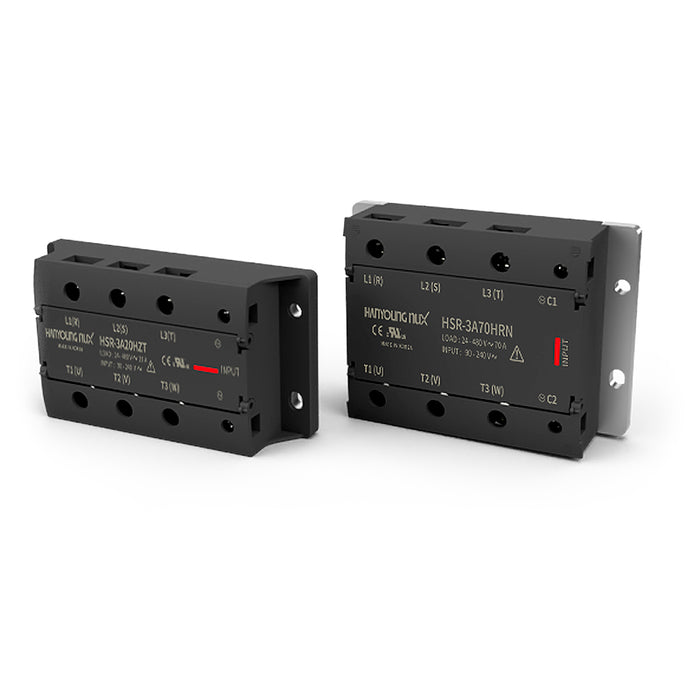 Relay bán dẫn 3 pha cao cấp Hanyoung Nux HSR-3 Series. Tiêu chuẩn CE, UL, RoHS2. Không kèm đế tản nhiệt