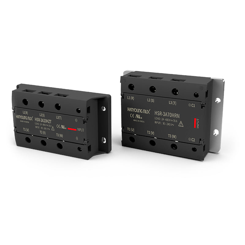 Relay bán dẫn 3 pha cao cấp Hanyoung Nux HSR-3 Series. Tiêu chuẩn CE, UL, RoHS2. Không kèm đế tản nhiệt
