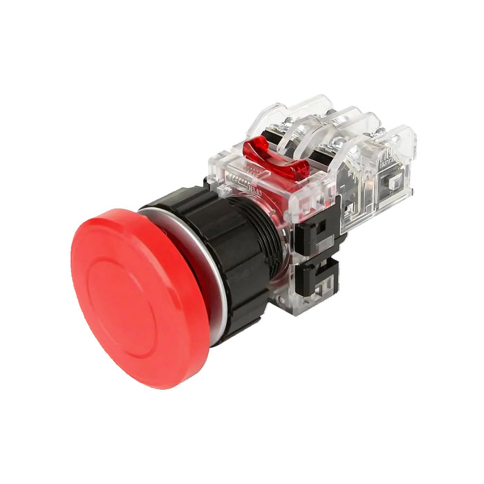 Công tắc dừng khẩn cấp, không đèn, viền nhôm Hanyoung Nux MRE-A series, Lỗ khoét Ø30mm