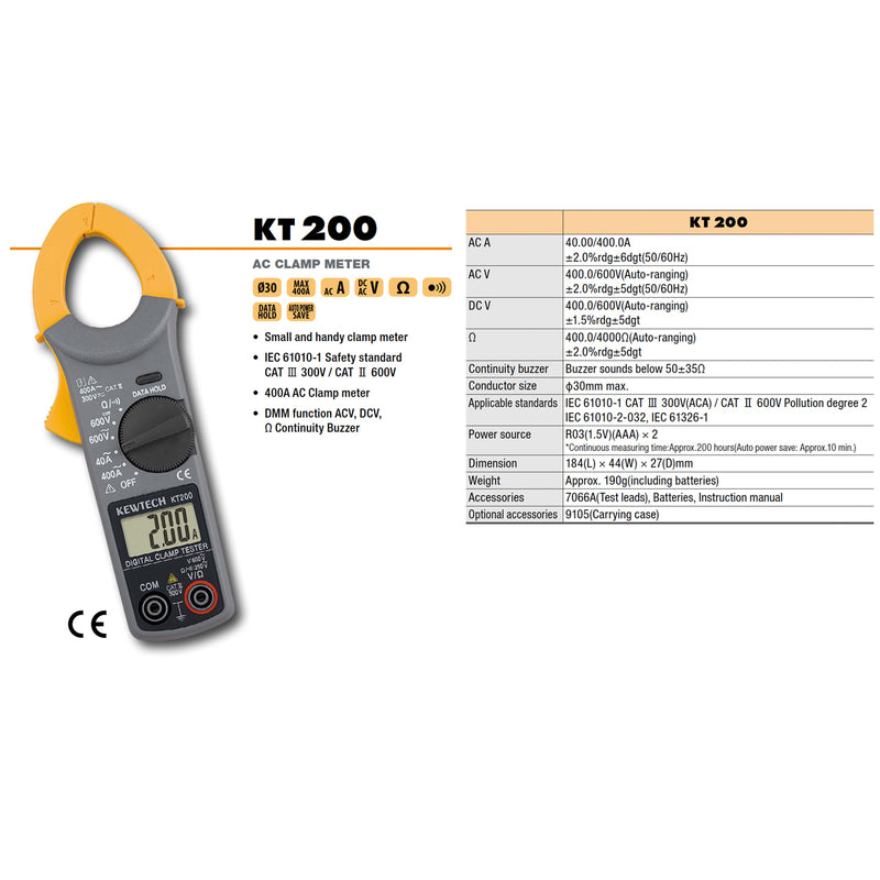 Ampe kìm đo dòng AC 600V Kewtech KT 200