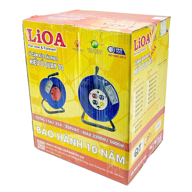 Ổ cắm nối dài rulo tay quay chuyên dùng cho xe điện LIOA QT-Series, có Aptomat (CB) chống quá tải