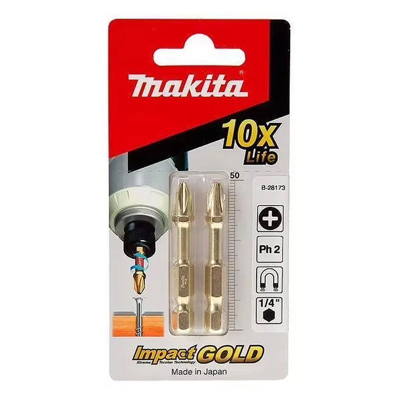 Vĩ 2 mũi vít bake Torsion Impact Gold Makita kích thước từ PH1 - PH3, chiều dài 50mm, đuôi lục giác 6.35mm (1/4 inch)