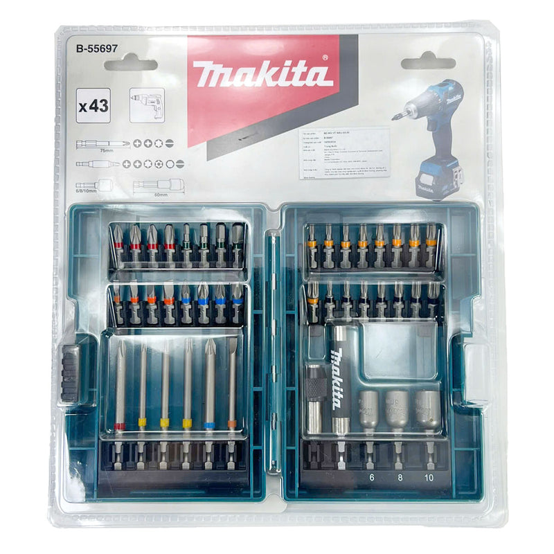 Bộ mũi vặn vít 43 chi tiết Makita B-55697 đuôi lục giác 6.35mm ( 1/4 inch ) ( Cấp 2 sao )