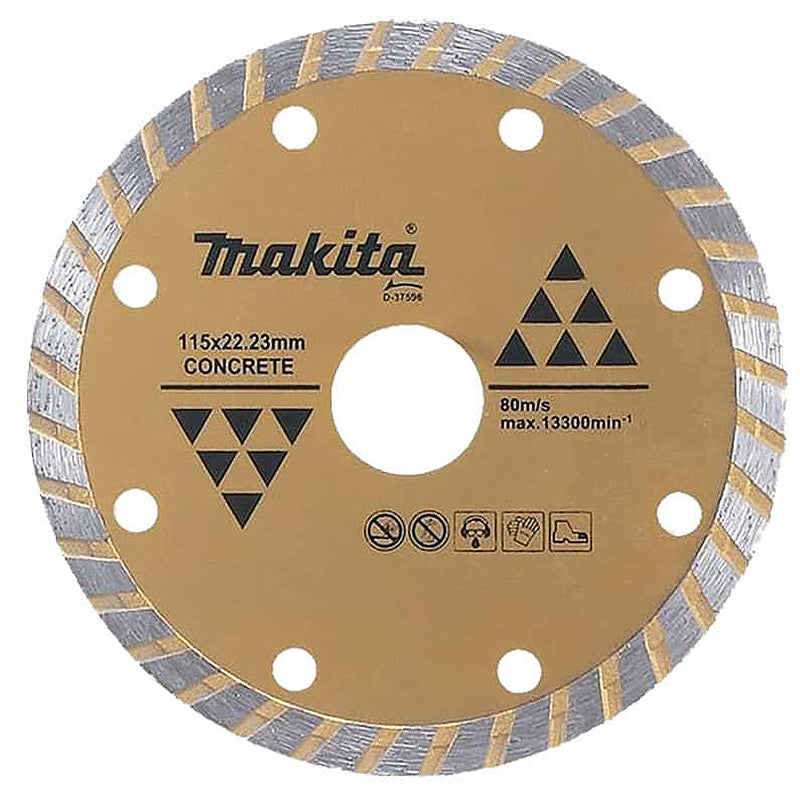 Lưỡi cắt kim cương Turbo 115mm Makita D-37596 dùng cho bê tông, lỗ cốt 22.23mm, cắt khô