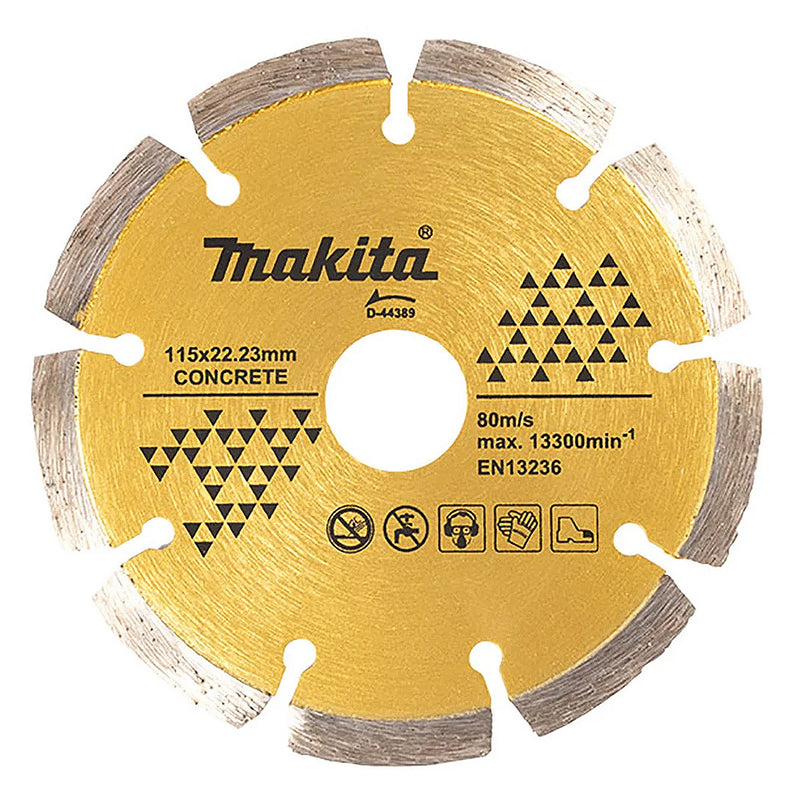 Lưỡi cắt kim cương phân đoạn Makita đường kính từ 125mm - 230mm dùng cho bê tông, bê tông cứng, block, đá, gạch và nhựa đường, lỗ cốt 22,23mm, cắt khô