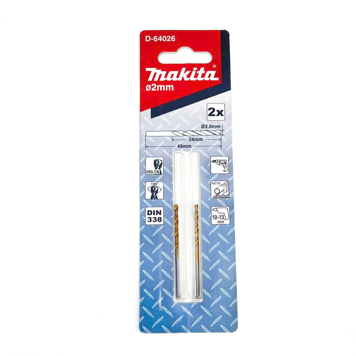 Vĩ 2 mũi khoan kim loại HSS-Tin Makita loại kinh tế, kích thước từ 1mm - 4mm, đuôi trơn ( Cấp 2 sao )