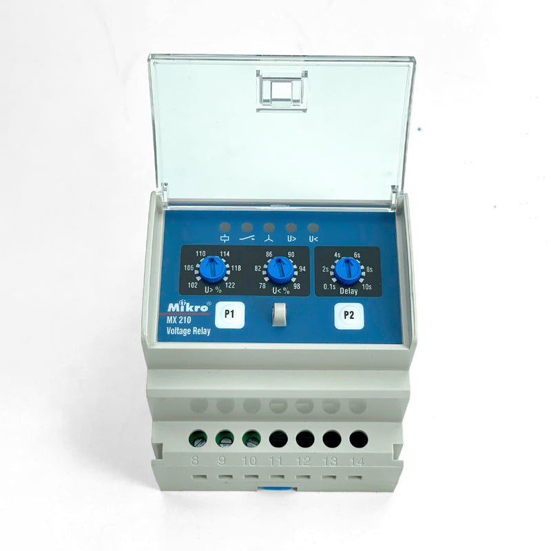 Relay Mikro MX-210 bảo vệ mất pha, ngược pha, quá áp, thấp áp và mất dây trung tính gắn trên thanh ray