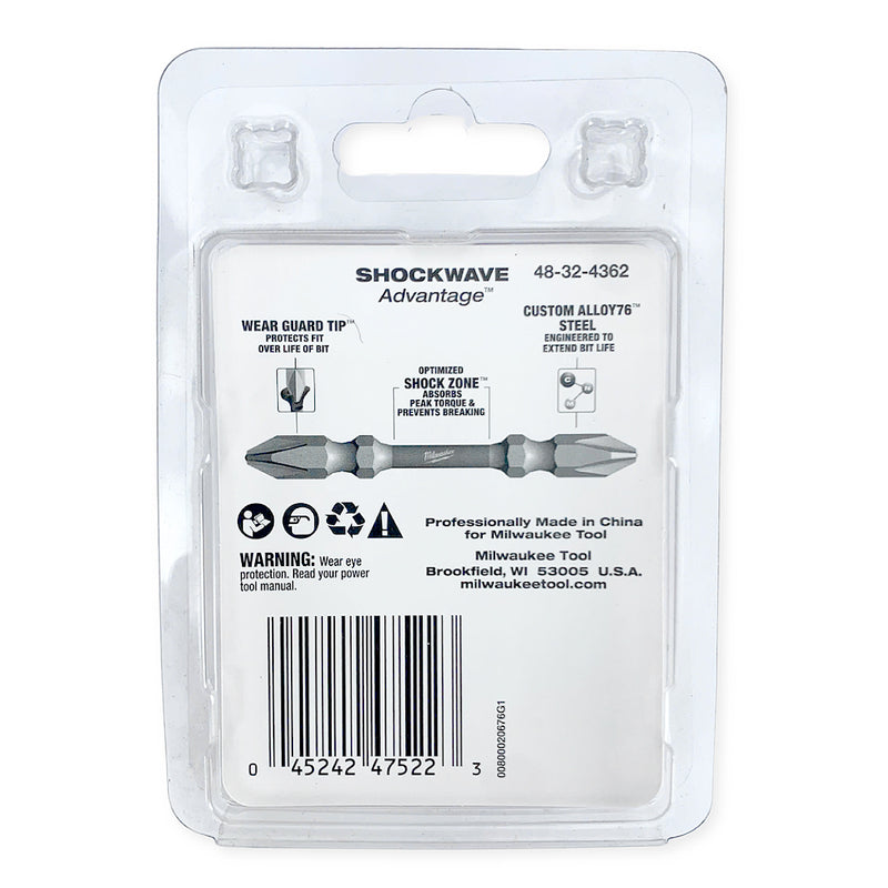 Vĩ 10 mũi vặn vít 2 đầu bake Milwaukee kích thước từ PH1 - PH3, chiều dài 65mm