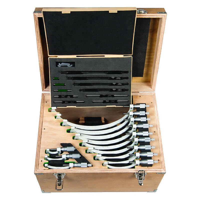 Bộ 12 cây Panme đo ngoài hệ Inch Mitutoyo Mã số 103-908-40, đáp ứng dãy đo từ 0 - 12 Inch, có vạch chia chính xác cao 0.0001 inch