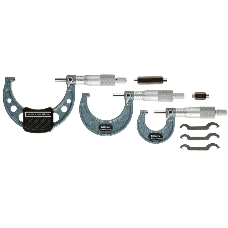 Bộ 3 cây Panme đo ngoài Mitutoyo Mã số 103-927, đáp ứng dãy đo từ 0 - 75mm