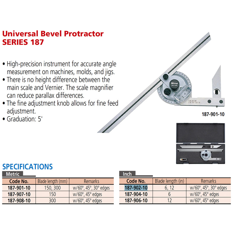 Thước đo góc đa năng Mitutoyo Universal Bevel Protractor Series 187
