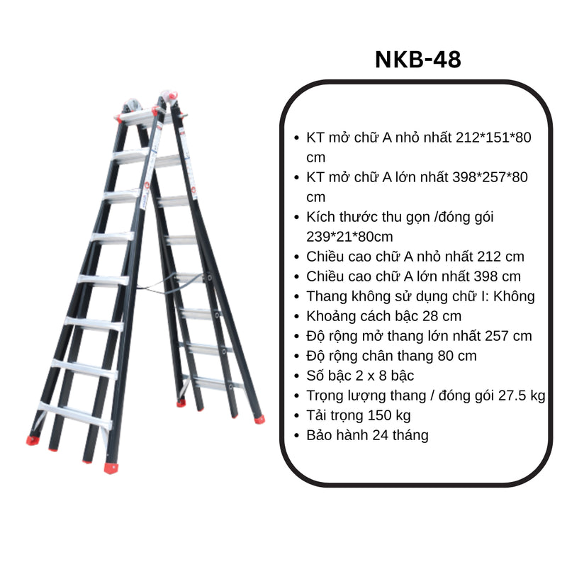 Thang nhôm gấp chữ A (rút lồng) Nikawa NKB, độ dày nhôm chịu lực 2.8mm