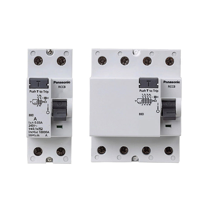 Cầu dao chống giật RCCB Panasonic, chỉ chống rò, lắp thanh ray, tải định mức từ 25A ~ 63A, dòng rò 30mA