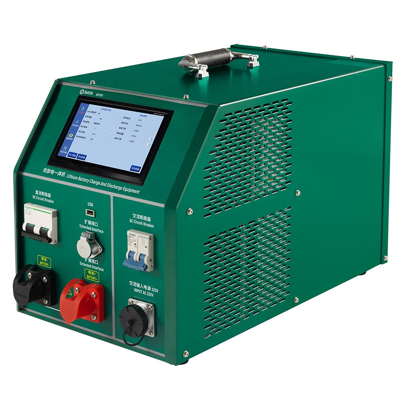 Thiết bị kiểm tra sạc xả pin Lithium SATA AE3510 đa năng, màn hình cảm ứng 7 inch, hỗ trợ 2-285V, sạc 100A, xả 150A, giao tiếp CAN Bus, RS485, xuất USB, bộ nhớ 16GB, bảo vệ an toàn.