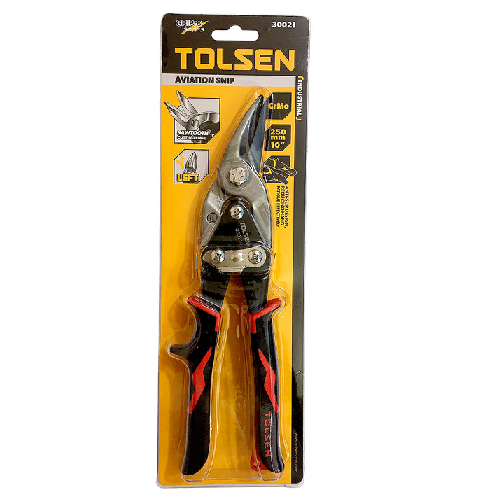 Kéo cắt tôn công nghiệp (trái), thép CrMo, tay cầm nhựa, 250mm/10 inch TOLSEN 30021 (thiết kế theo chuẩn Công thái học)