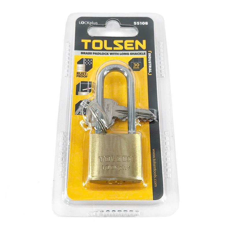 Ổ khóa đồng dài công nghiệp 30 - 40mm TOLSEN, LOCKplus, còng bằng thép cứng mạ Cr (2 chìa khóa đi kèm)