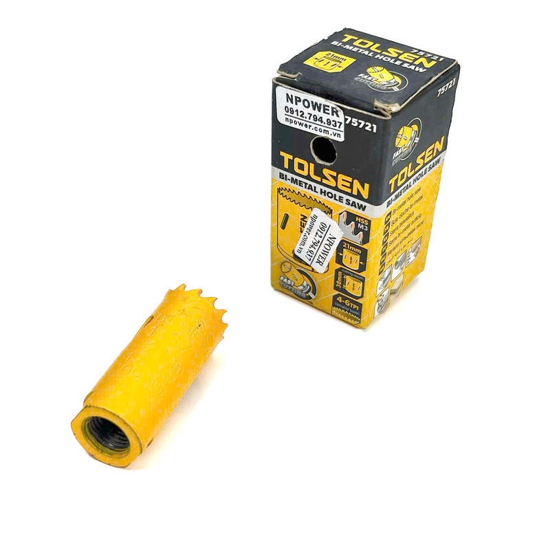 Mũi khoét lỗ sắt HSS M3 Bi-metal 21 - 43mm, cắt sâu 38mm, răng 4 - 6TPI TOLSEN