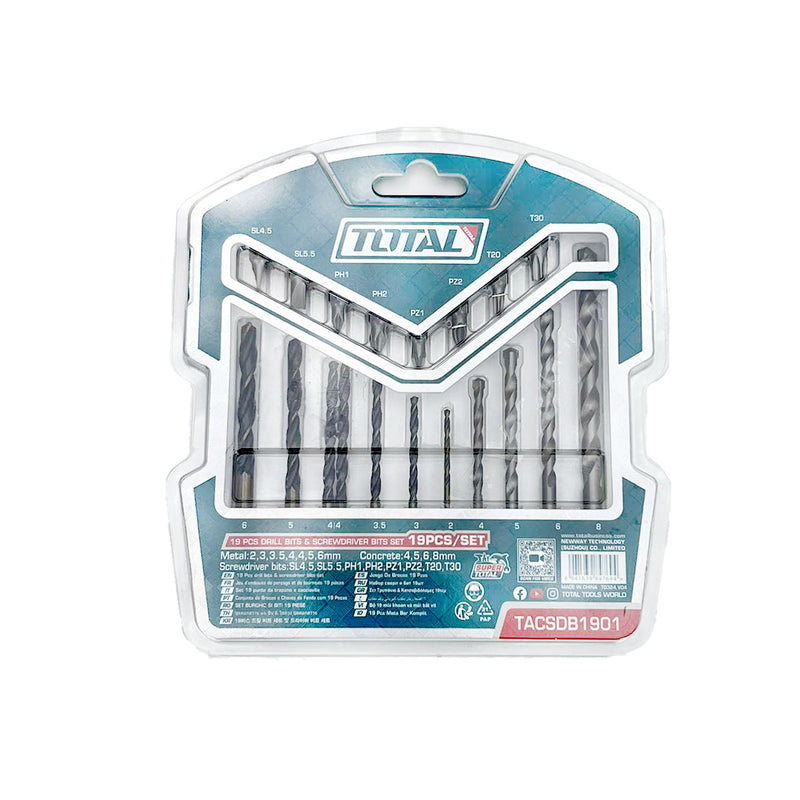 Bộ 19 Mũi khoan kim loại bê tông và Mũi bắt vít TOTAL TACSDB1901
