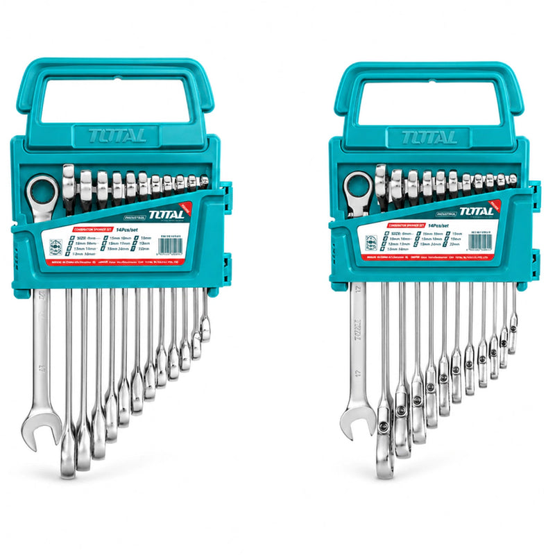Combo 2 bộ cờ lê vòng miệng tự động, có lắc léo 24 chi tiết (2 bộ) Total THT103RK246 kích thước từ 8mm - 19mm