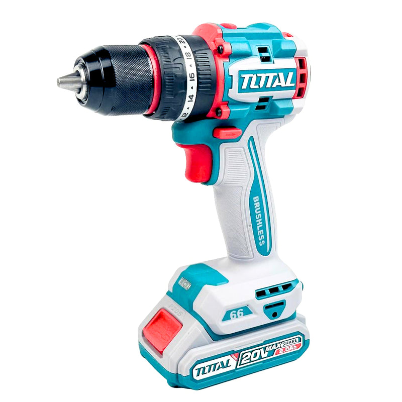 Máy khoan búa không chổi than dùng Pin 20V, đầu kẹp 13mm Total