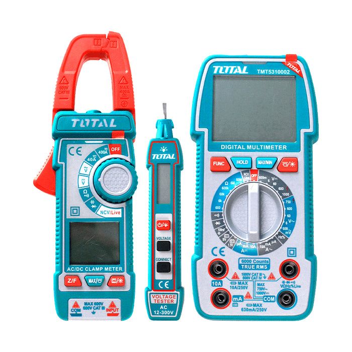 Bộ combo bút thử điện AC, đồng hồ đo điện vạn năng kỹ thuật số và ampe kìm đo AC kỹ thuật số Total TOS24067