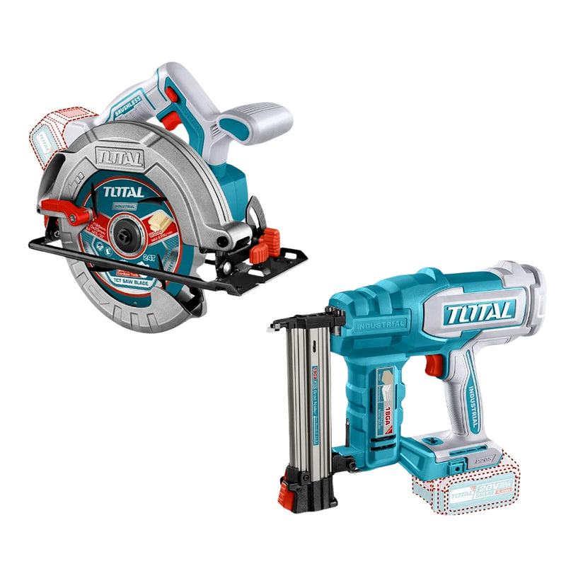 Bộ combo máy bắn đinh và máy cưa đĩa 185mm dùng Pin 20V Total TOSLI240866