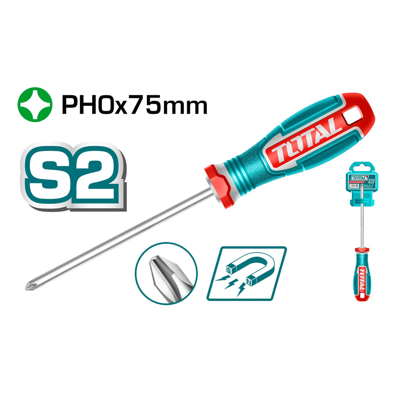 Tua vít bake PH0x75mm Total TSDPH0075 có từ tính, chất liệu thép S2