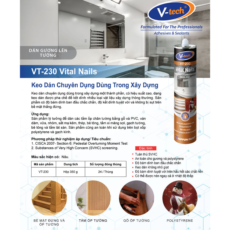 Keo dán vital nails đa năng dùng trong xây dựng VTECH VT-230, trọng lượng 300g