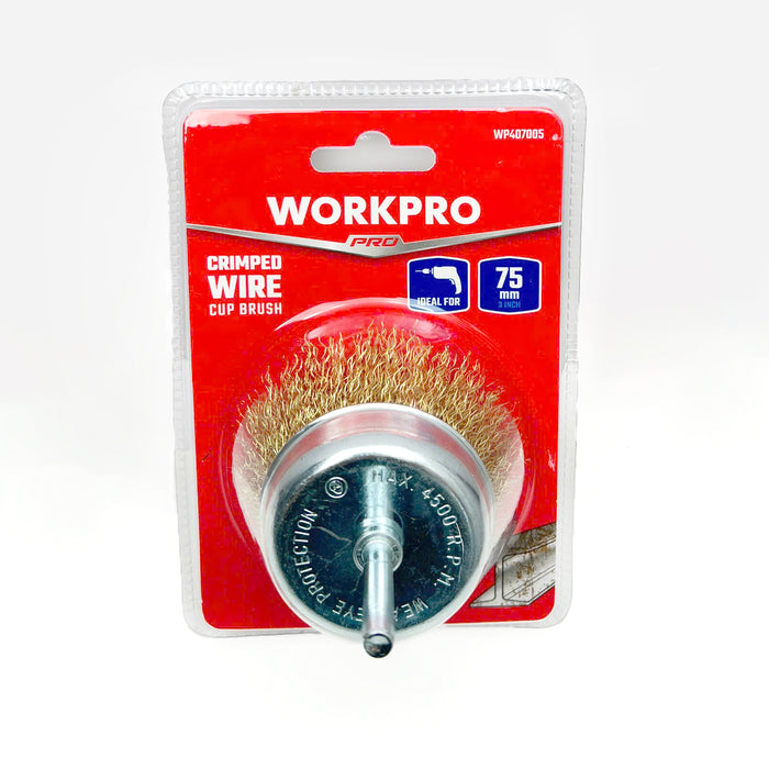 Chổi cước sợi thép màu vàng gắn đầu máy khoan Workpro