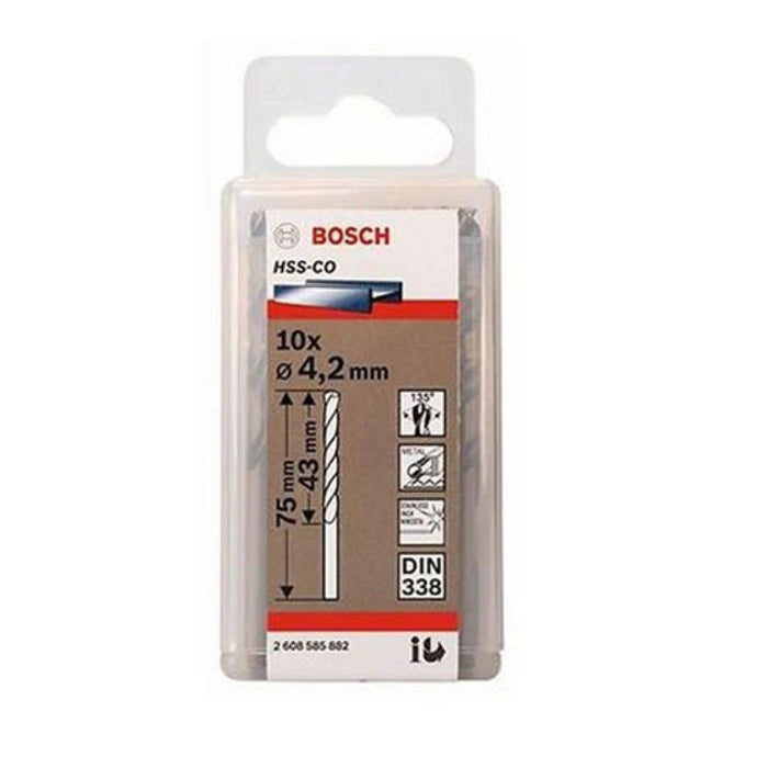 Hộp 10 mũi khoan Inox HSS-Co Bosch đường kính từ 1mm - 7.5mm, đuôi trơn (Tiêu chuẩn DIN 338)