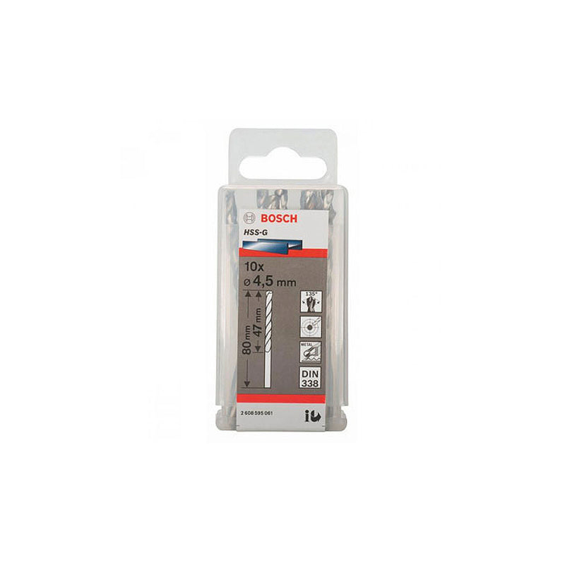 Hộp 10 mũi khoan sắt HSS-G Bosch đường kính từ 1mm - 7.5mm, đuôi trơn (Tiêu chuẩn DIN 338)