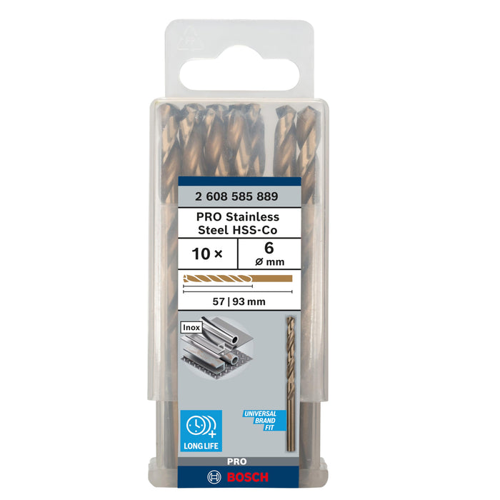 Hộp 10 mũi khoan Inox HSS-Co Bosch đường kính từ 1mm - 7.5mm, đuôi trơn (Tiêu chuẩn DIN 338)