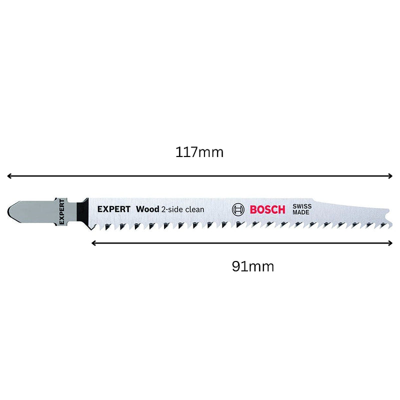 Vỉ 5 lưỡi cưa lọng cắt gỗ Bosch T308B vật liệu thép HCS, dài 91mm, mép cắt đẹp và sạch (Dòng cao cấp)