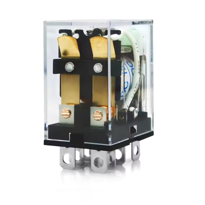 Relay kiếng chân dẹp lớn Chint JQX-13F Series, Tải danh định 10A. Dãi điện áp cuộn coil từ 6V~380V AC/DC. Kiểu ghim chân đế, Tiêu chuẩn CE, UL