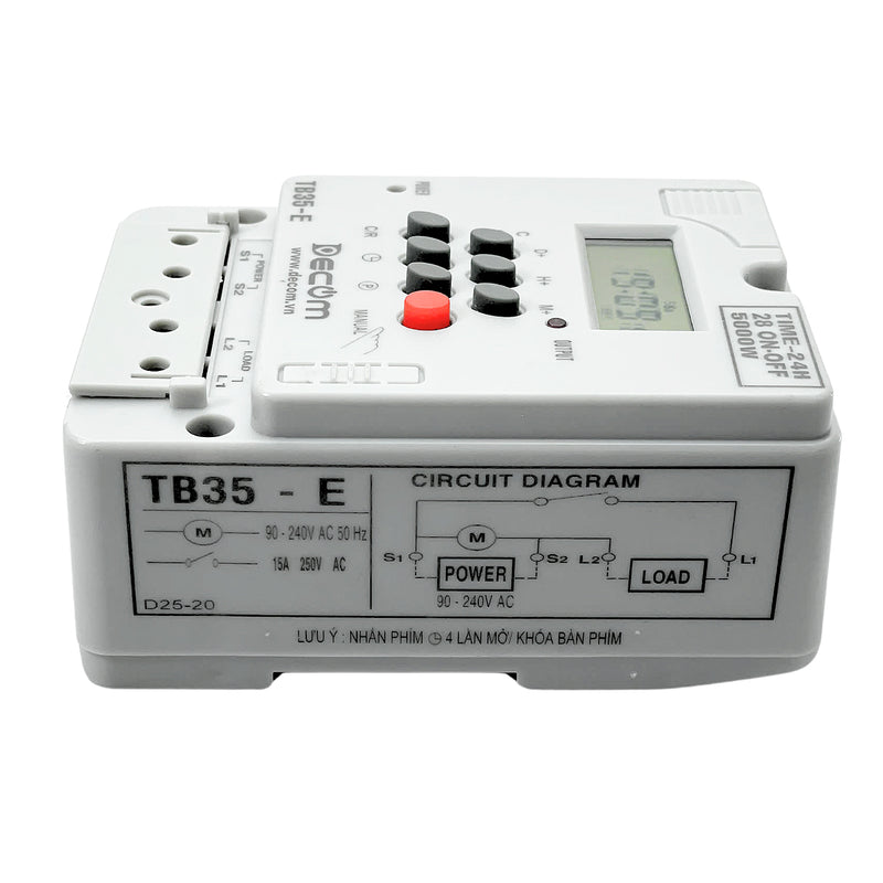 Timer hẹn giờ kỹ thuật số công suất lớn 5000W Decom TB35-E dùng cho đèn đường và mô tơ bơm nước, có 28 chế độ cài đặt On-Off