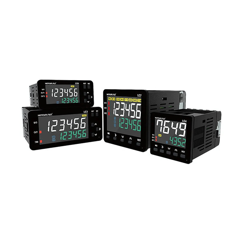 Bộ đếm số và định thời gian màn hình kỹ thuật số Hanyoung Nux LC Series. Tiêu chuẩn CE, KC, IP66