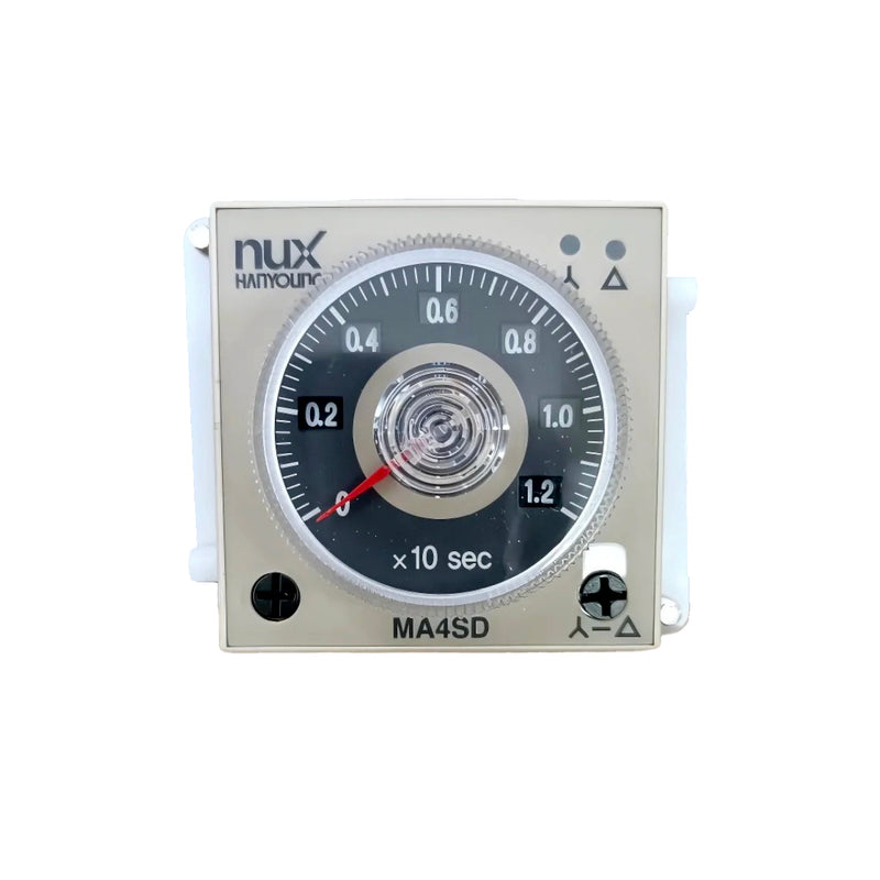 Bộ định thời gian khởi động motor sao - tam giác Hanyoung Nux MA4SD Series. Socket 8 chân tròn, 48mm x 48mm. Tiêu chuẩn CE