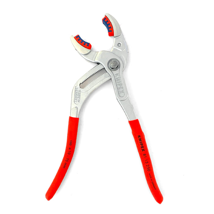 Kìm mỏ quạ, chuyên dùng mở ống Siphone có ngàm nhựa tích hợp KNIPEX 81 13 250 chiều dài 250mm, mạ Chrome, tay cầm bọc nhựa chống trượt